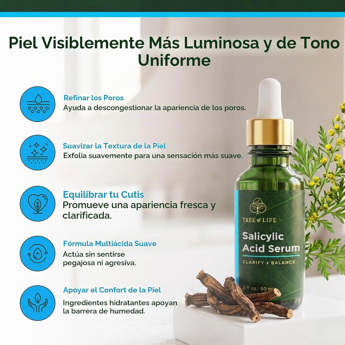 Tree of Life Suero de ácido salicílico al 2% para la cara con líqui...