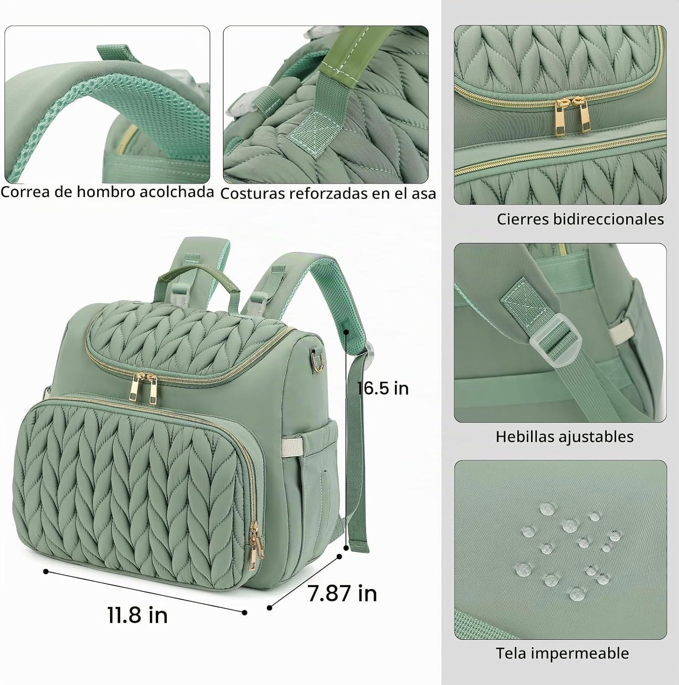 Bevkois Mochila pequeña para pañales acolchada, mini bolsa cruzada...
