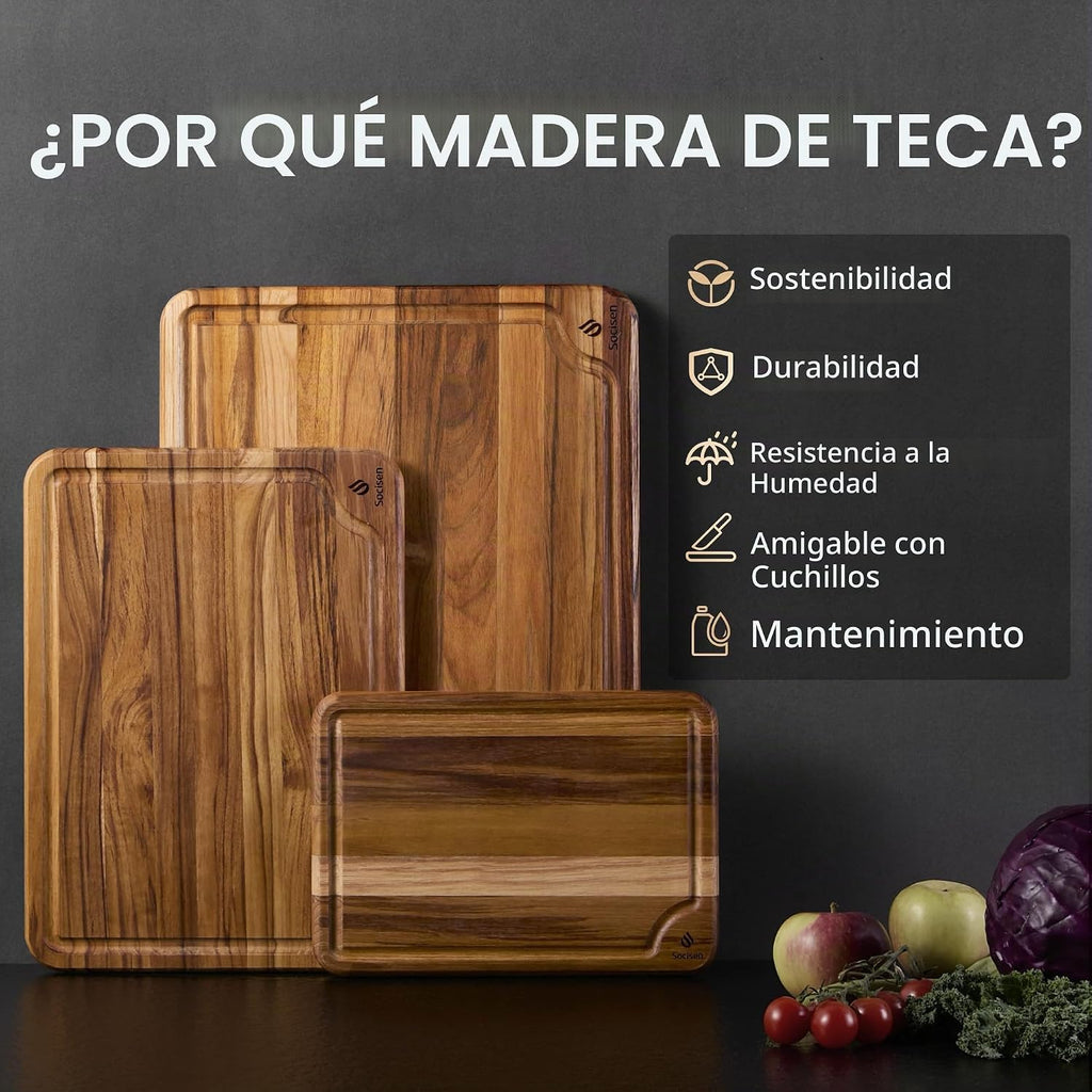Juego de tablas de cortar de madera de teca para cocina de alta gam...