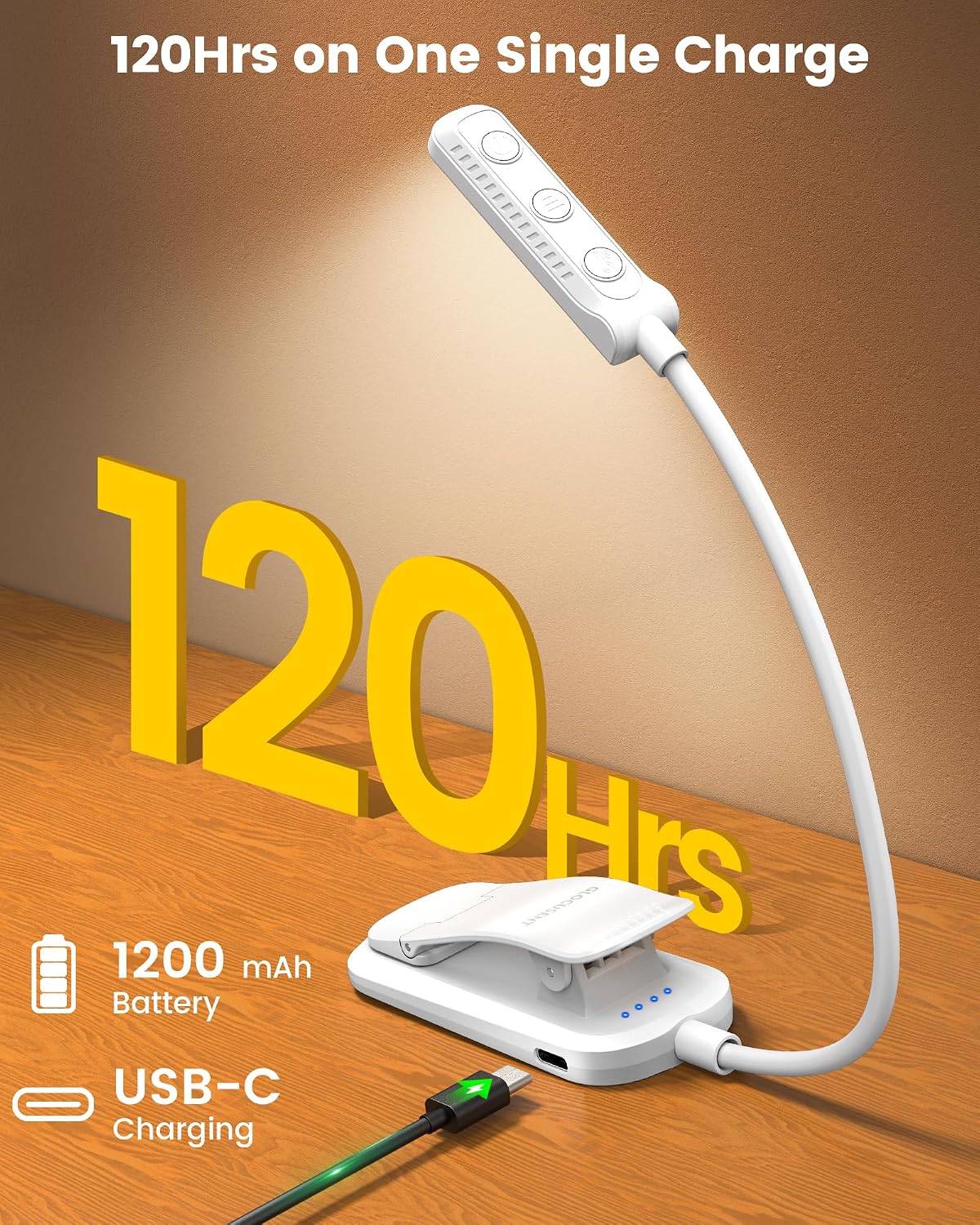 Glocusent Paquete de 2 luces para libros, luz compacta de 5 LED con...