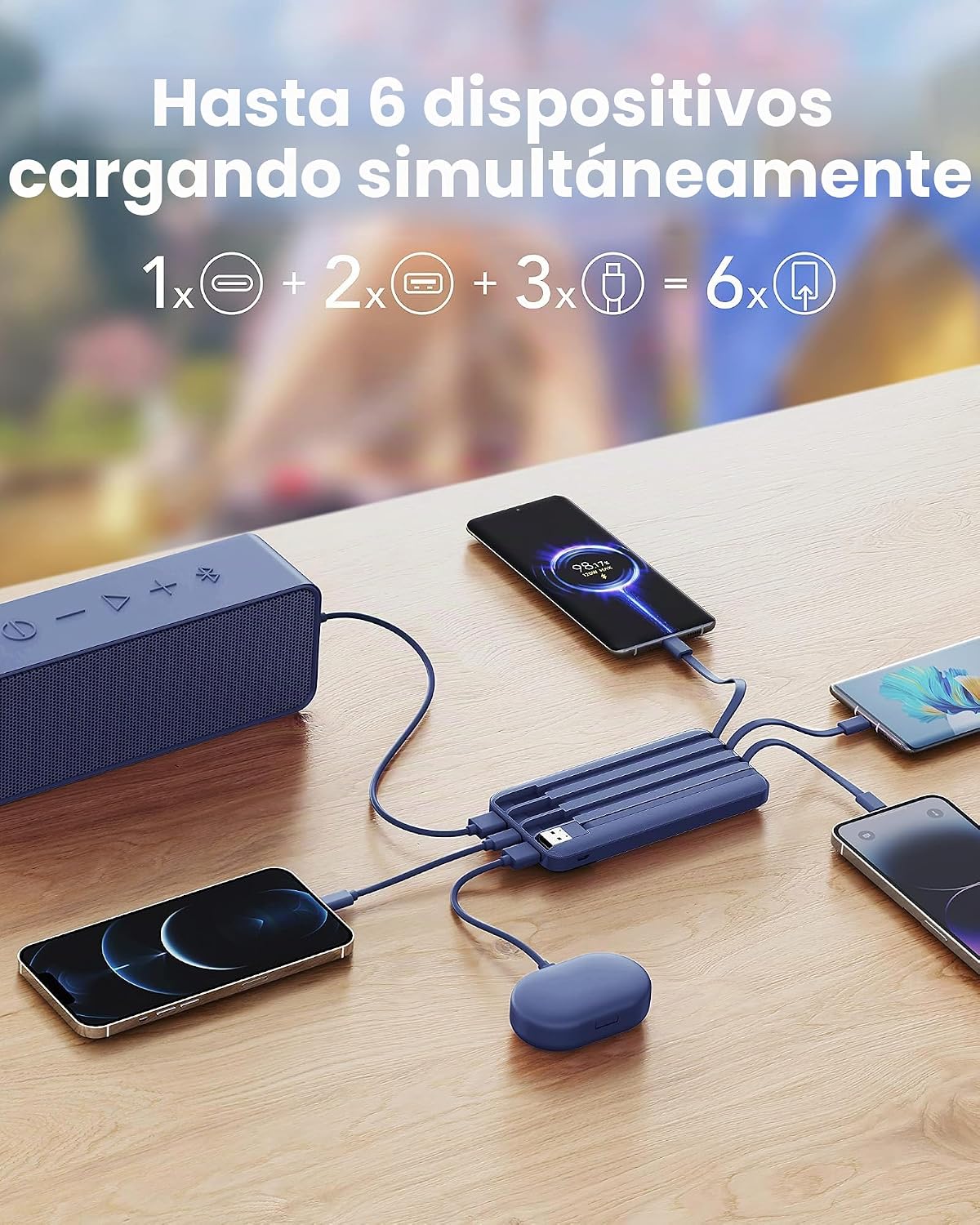 charmast Cargador portátil con 4 cables integrados reforzados | 100...