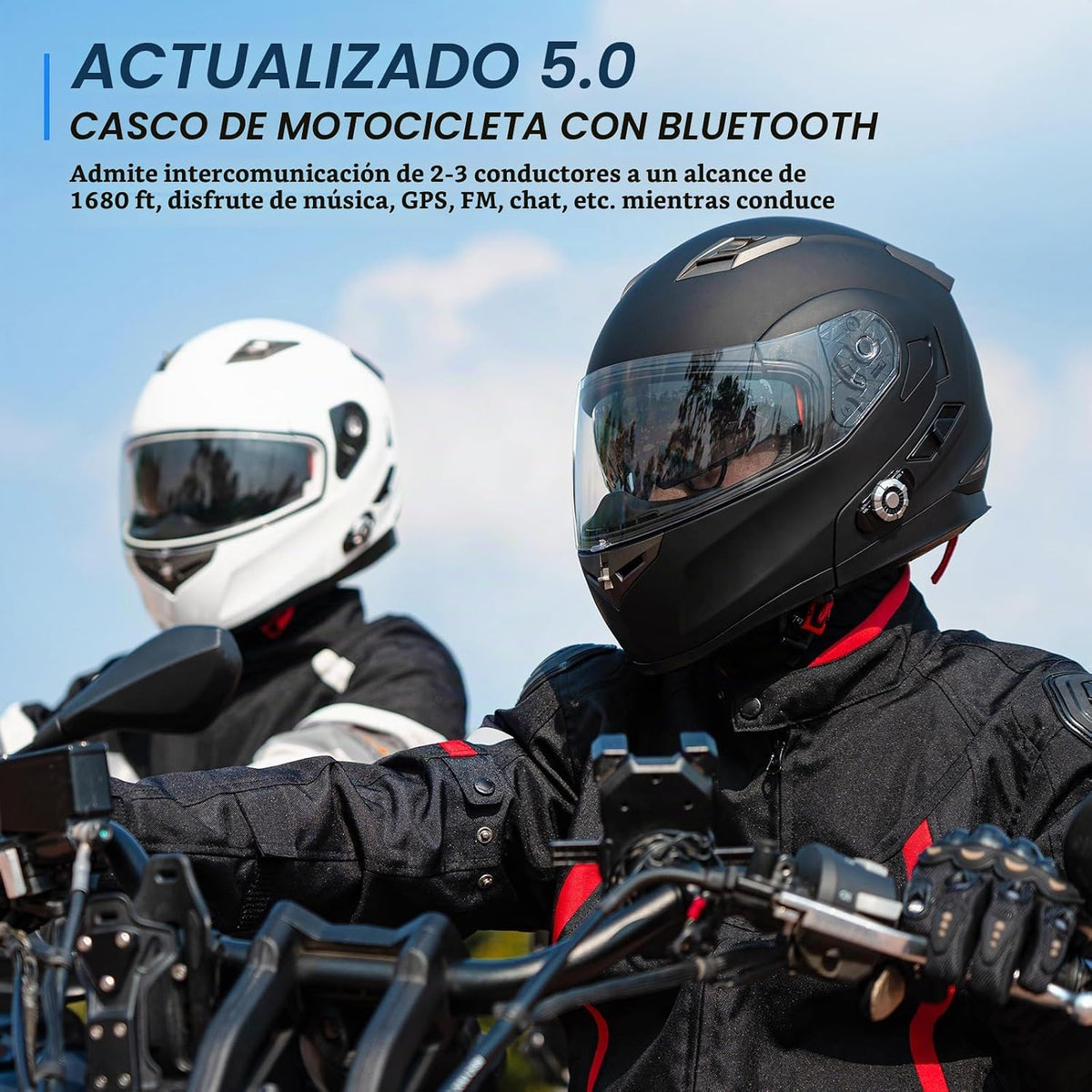 FreedConn BM2-S Casco de motocicleta Bluetooth, casco de moto modul...