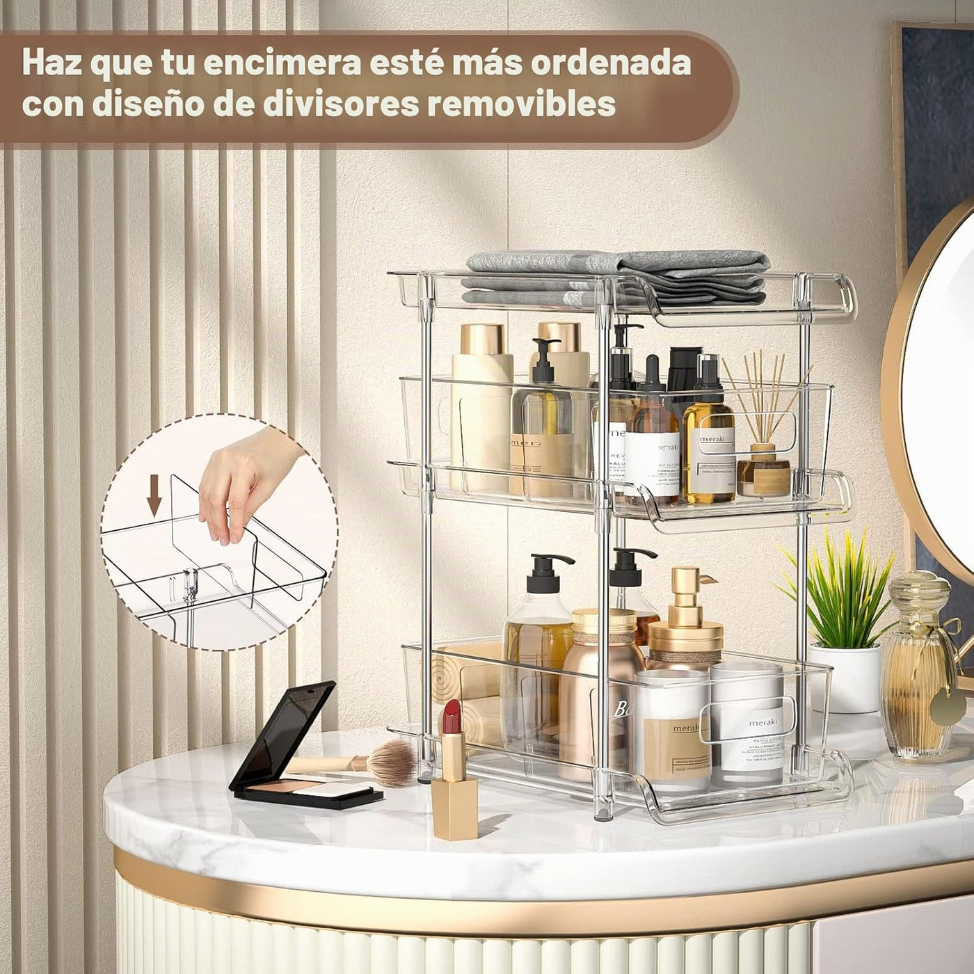 Juego de 2 organizadores de baño transparentes de 3 niveles con div...