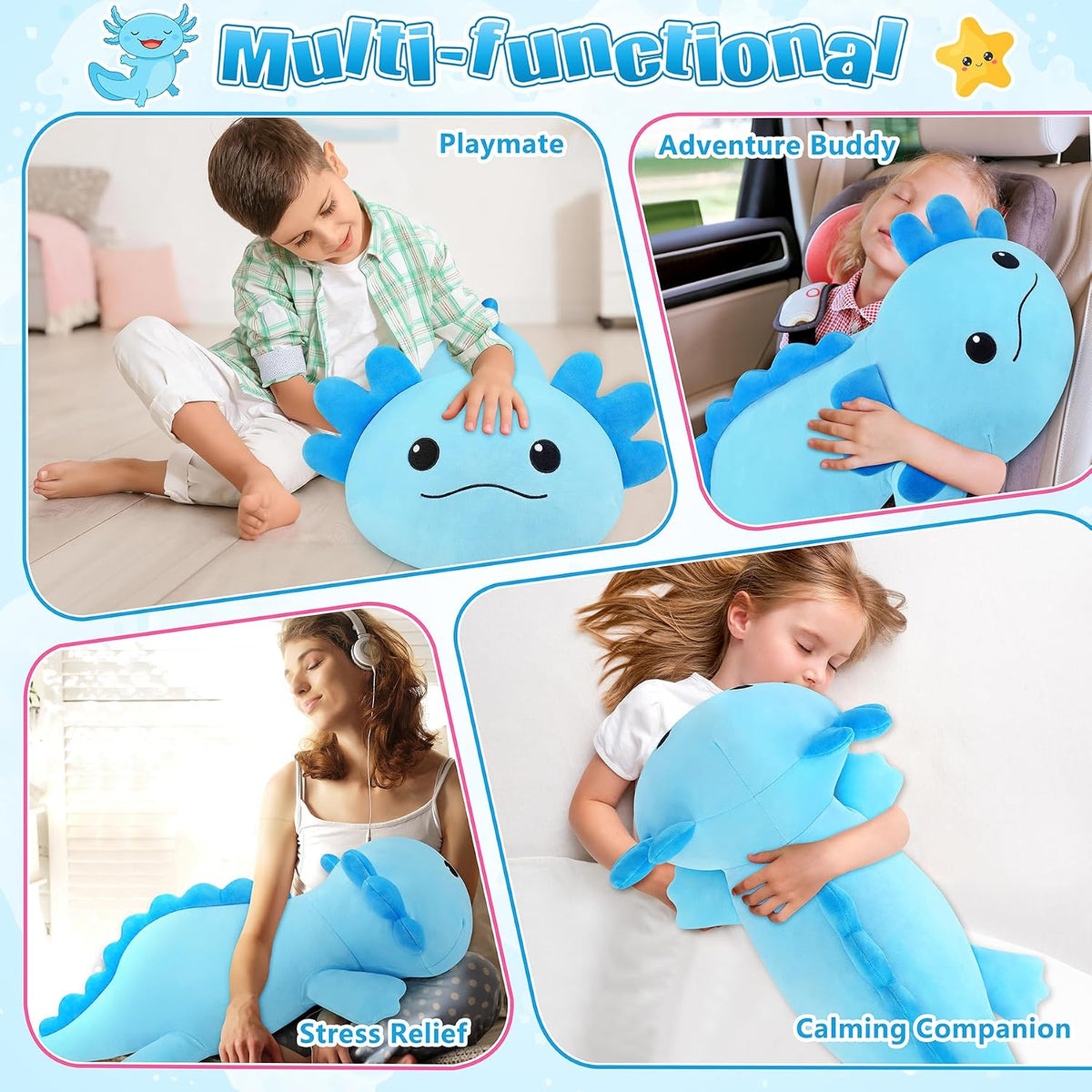 Peluche de ajolote azul gigante de 30 pulgadas, almohada de felpa d...