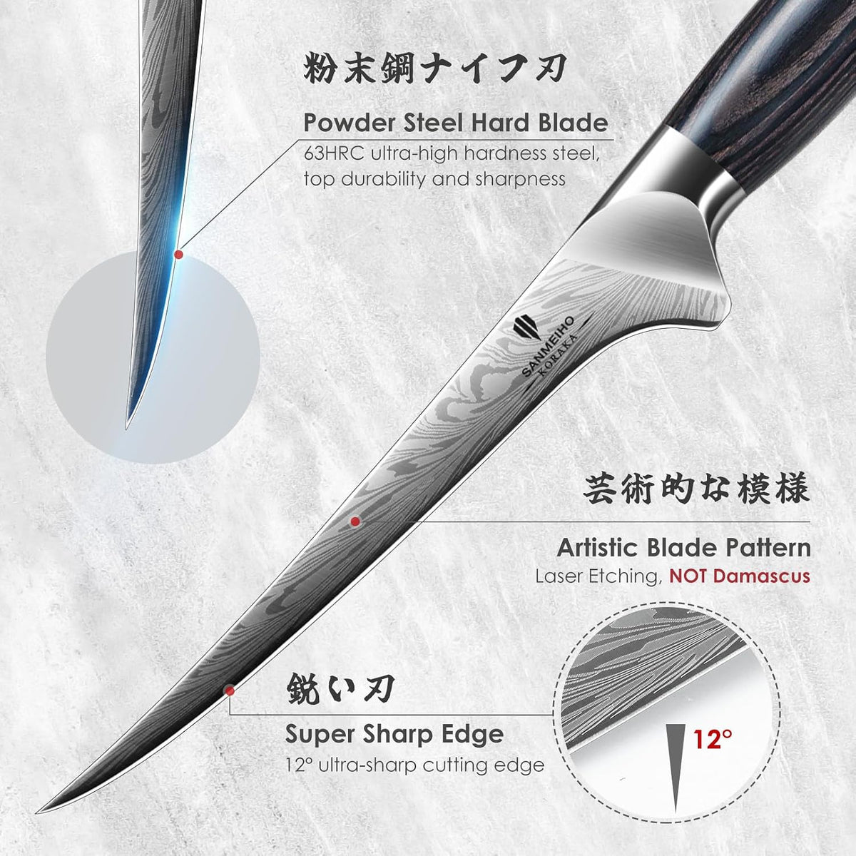 Cuchillo para filete SANMEIHO de 7 pulgadas, cuchillo para deshuesa...