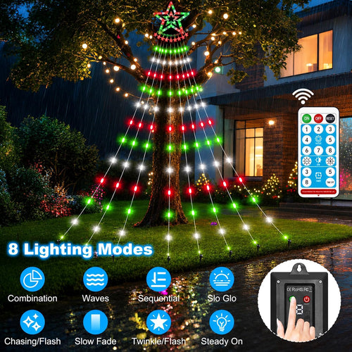 AMIPEPE Luces solares para árbol de Navidad, 18.37 pies 532 LED, ro...