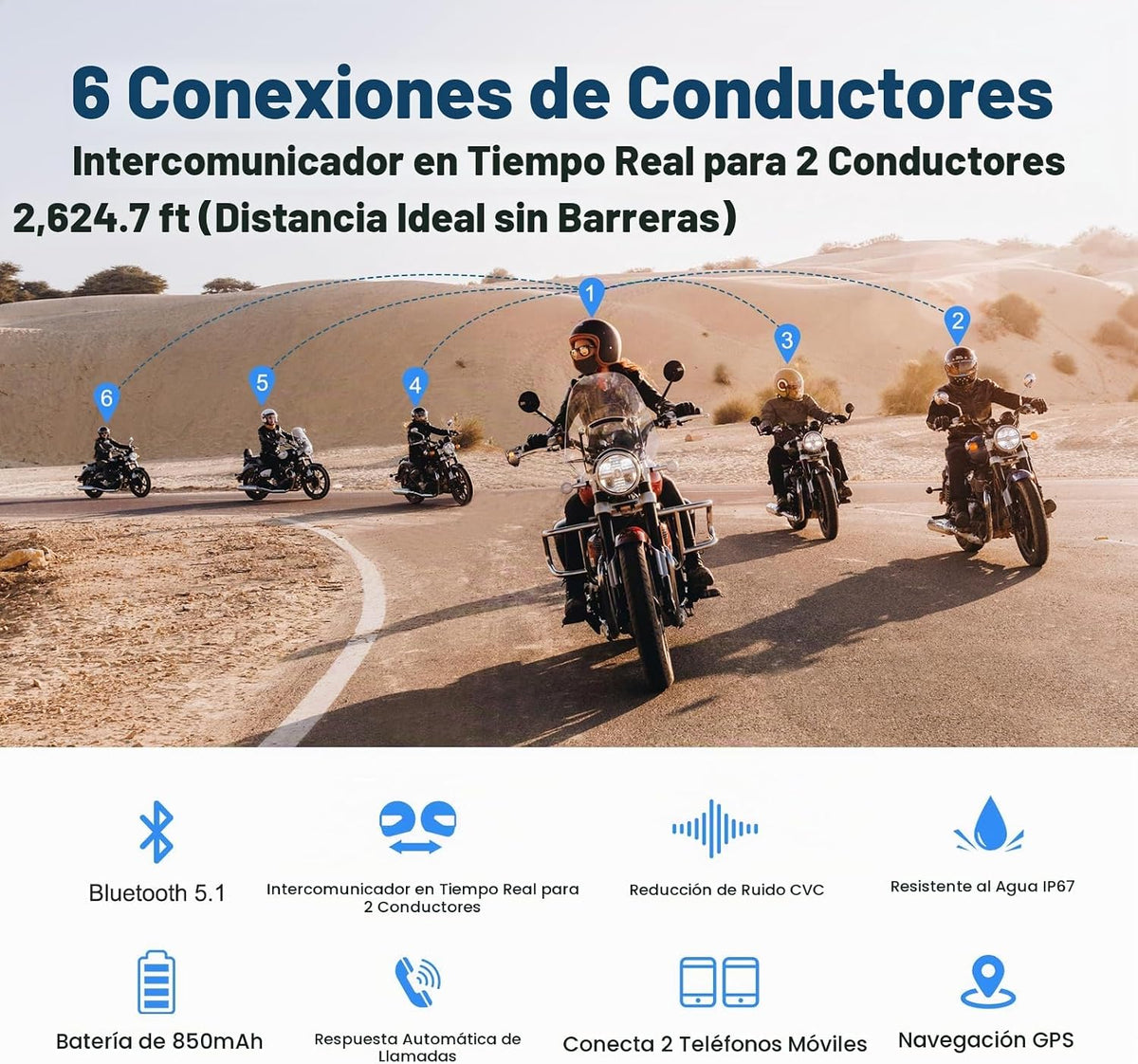 EJEAS V6 Pro - Auriculares Bluetooth para motocicleta, sistema de c...