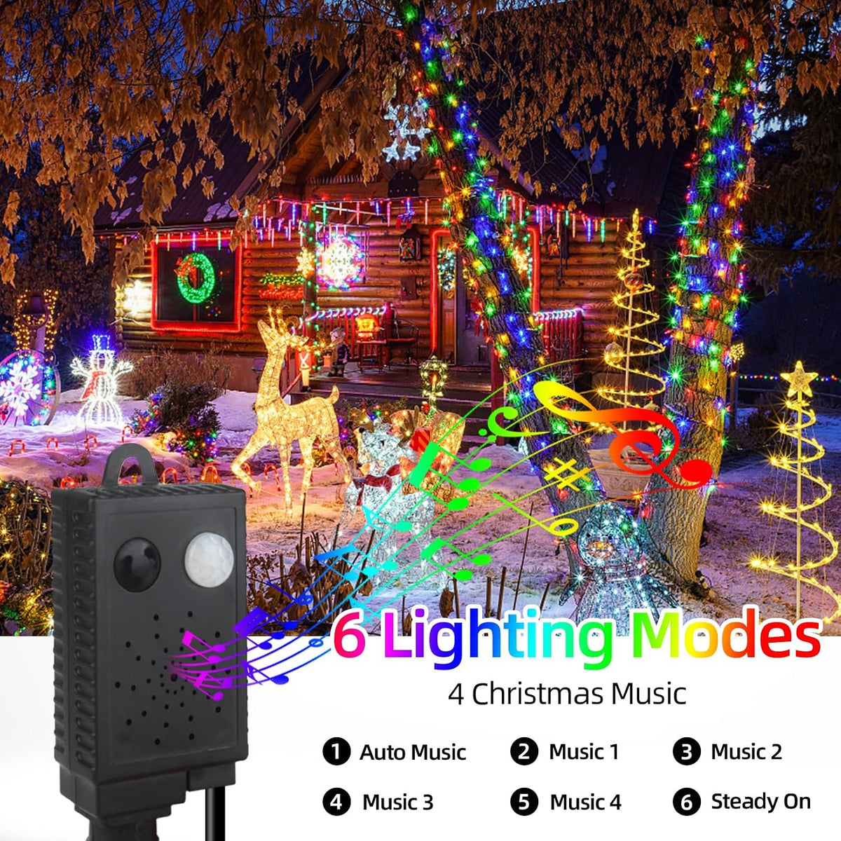 MZD8391 - Luces de Navidad con sensor de movimiento y música para i...