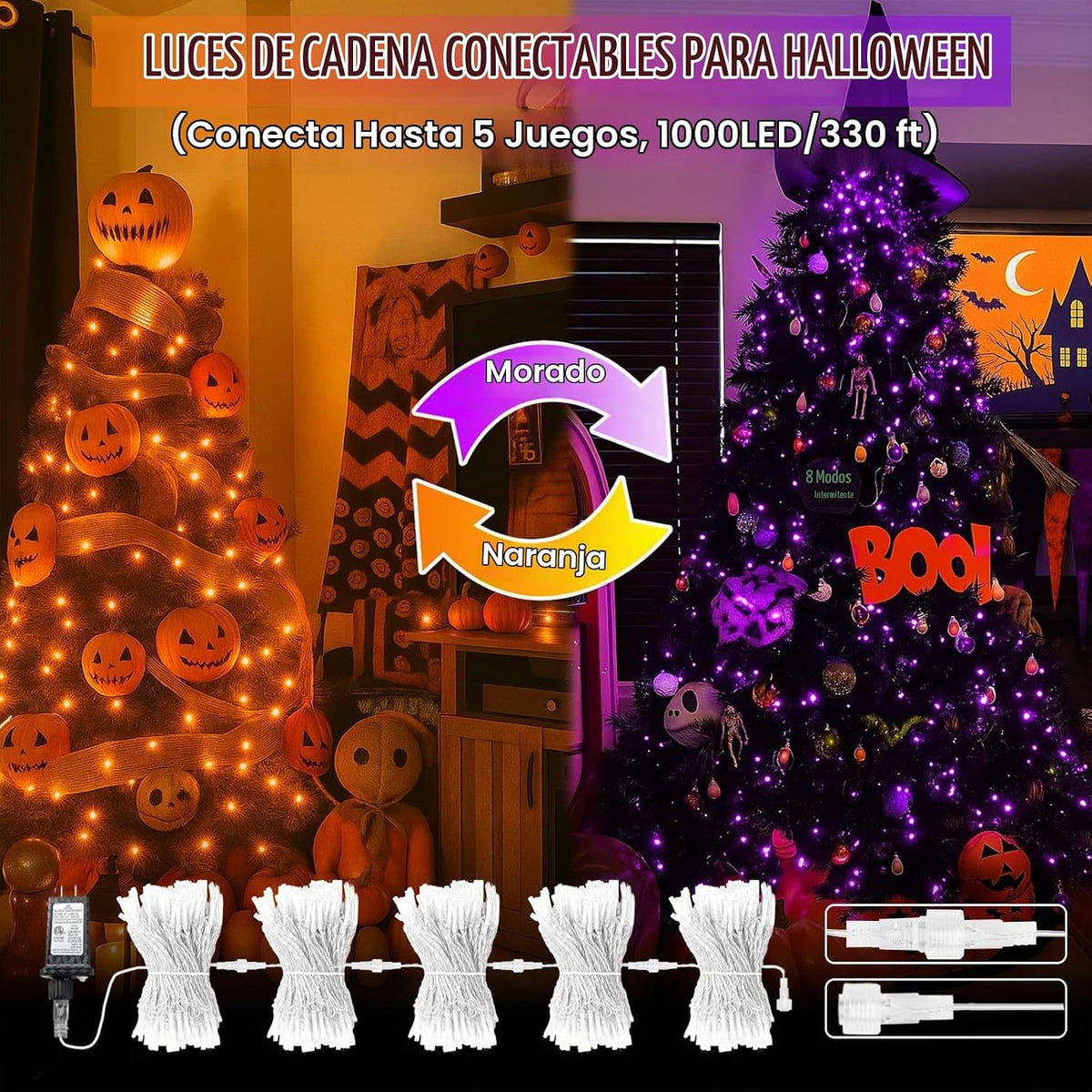 Guirnalda de 200 luces LED conectables con control remoto, luces de...