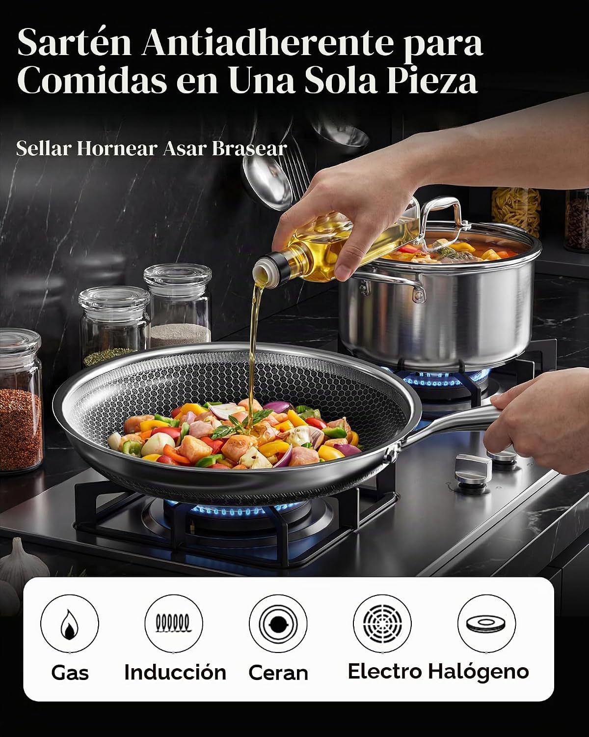 XBM Sartén antiadherente de 7 pulgadas, sartén de acero inoxidable...