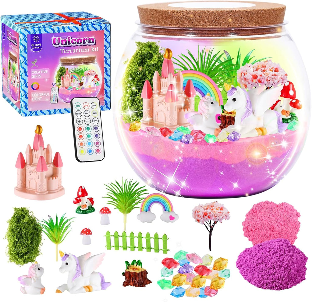 Hannstar Kit de terrario de unicornio iluminado para niñas, regalos...