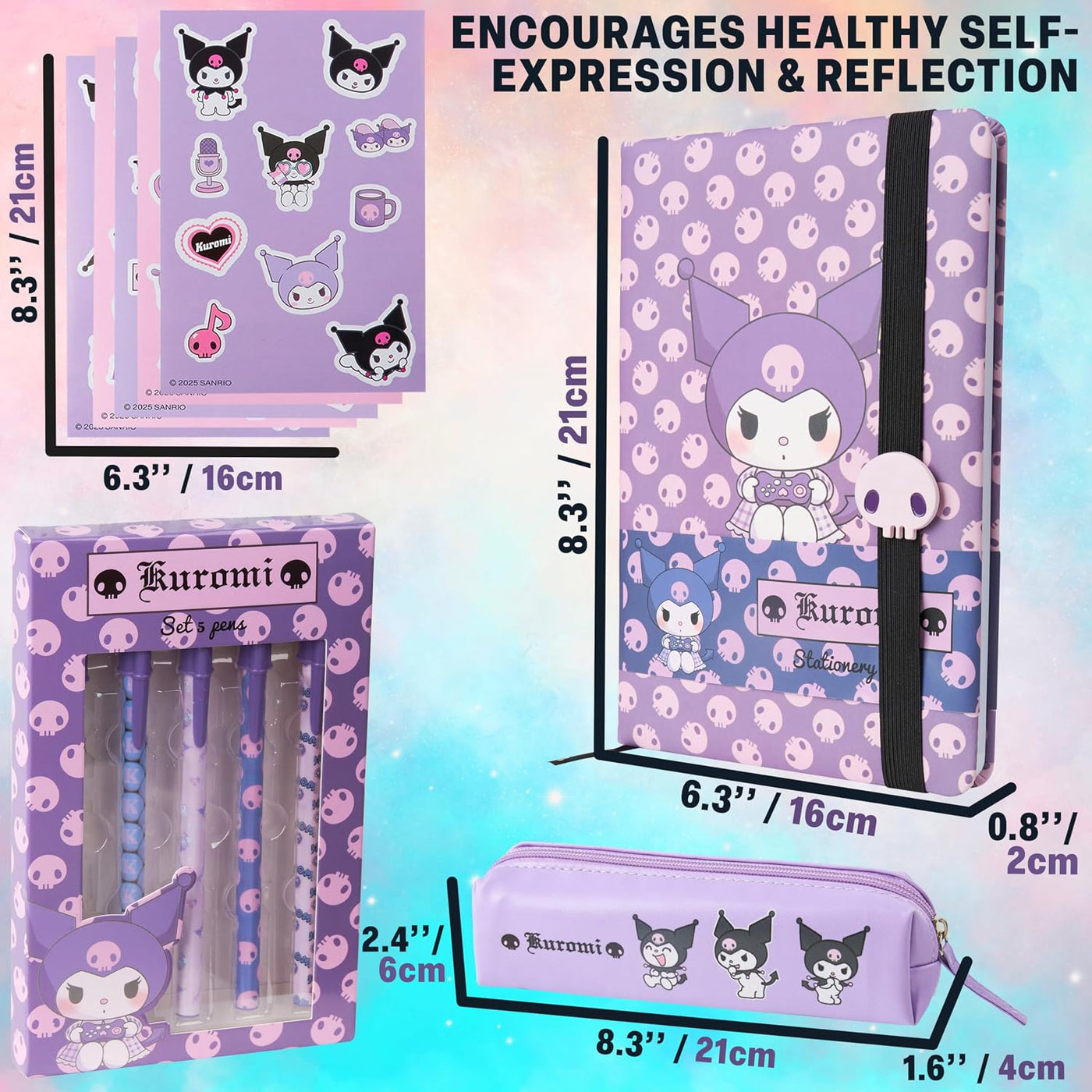 Get Trend Kuromi Sanrio - Juego de papelería para niñas, 4 piezas |...