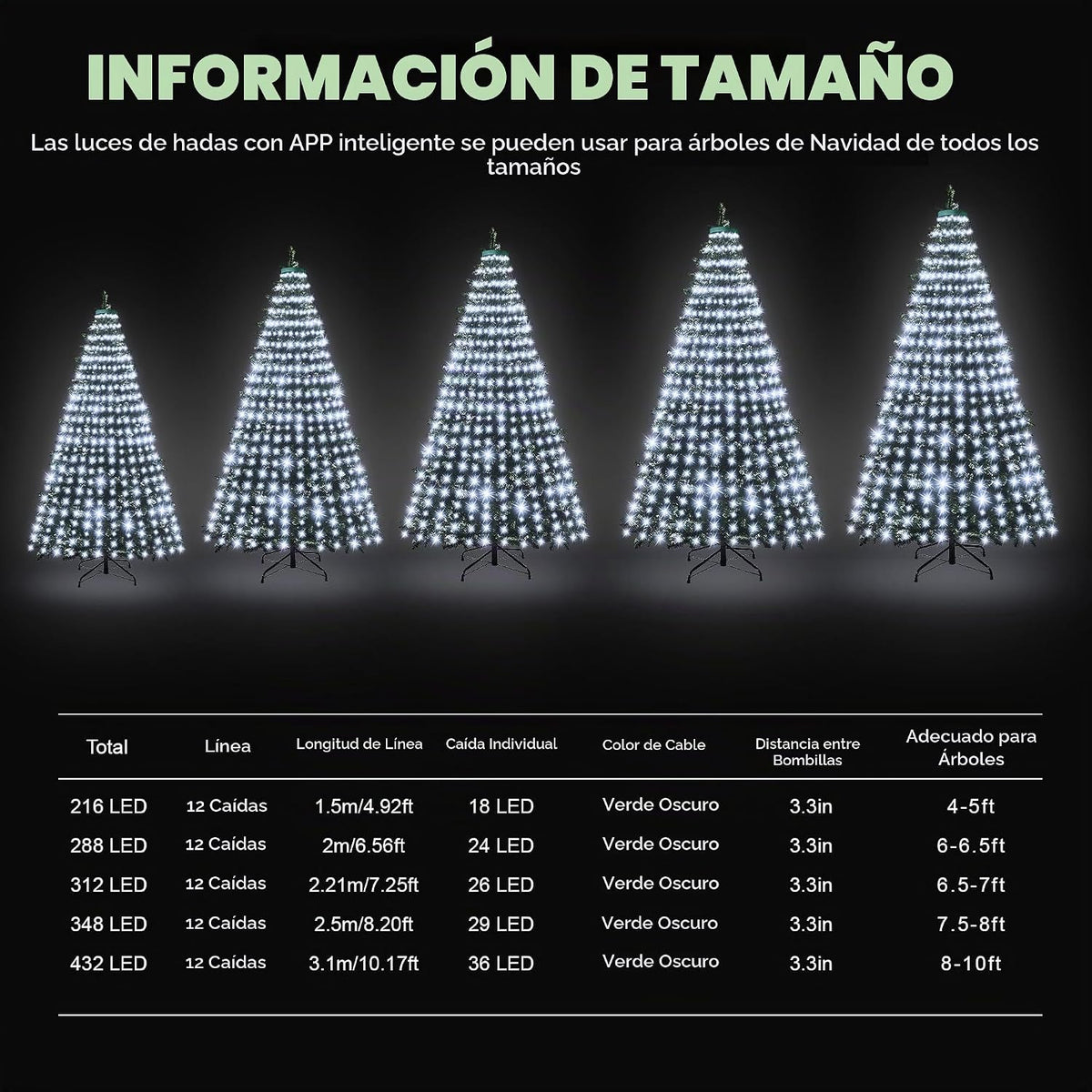 Anillo de 30 modos de luces para árbol de Navidad para interiores y...