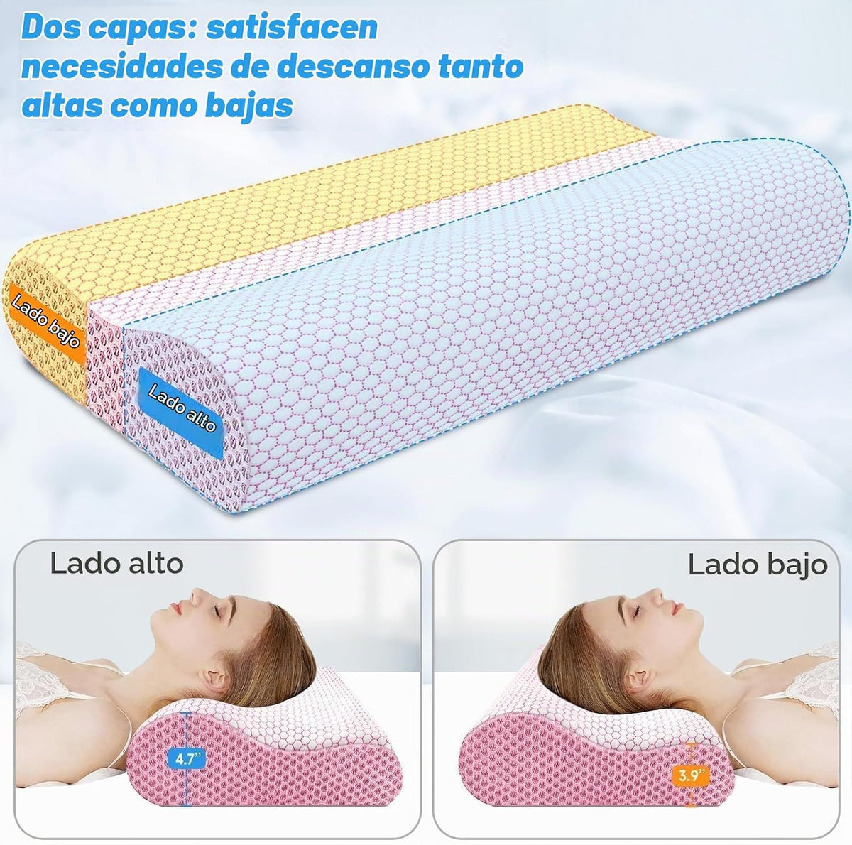 Almohada cervical ergonómica para dormir, tamaño Queen rosa | Almoh...