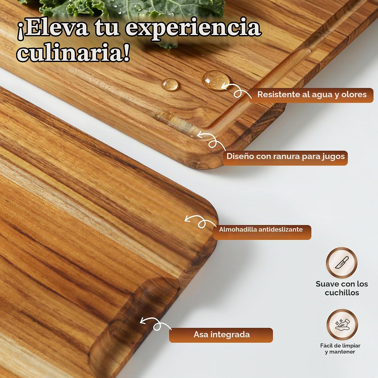 Juego de 4 tablas de cortar de teca para cocina, tabla de cortar de...