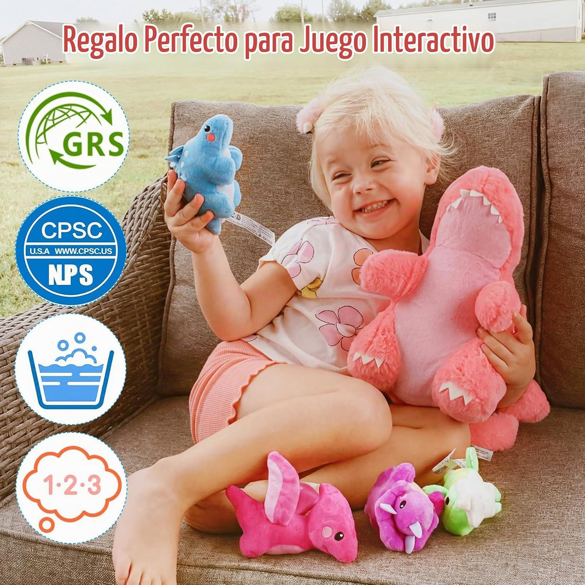 OUOZZZ Animales de Peluche de Dinosaurios Rosas con 4 Bebés Adentro...
