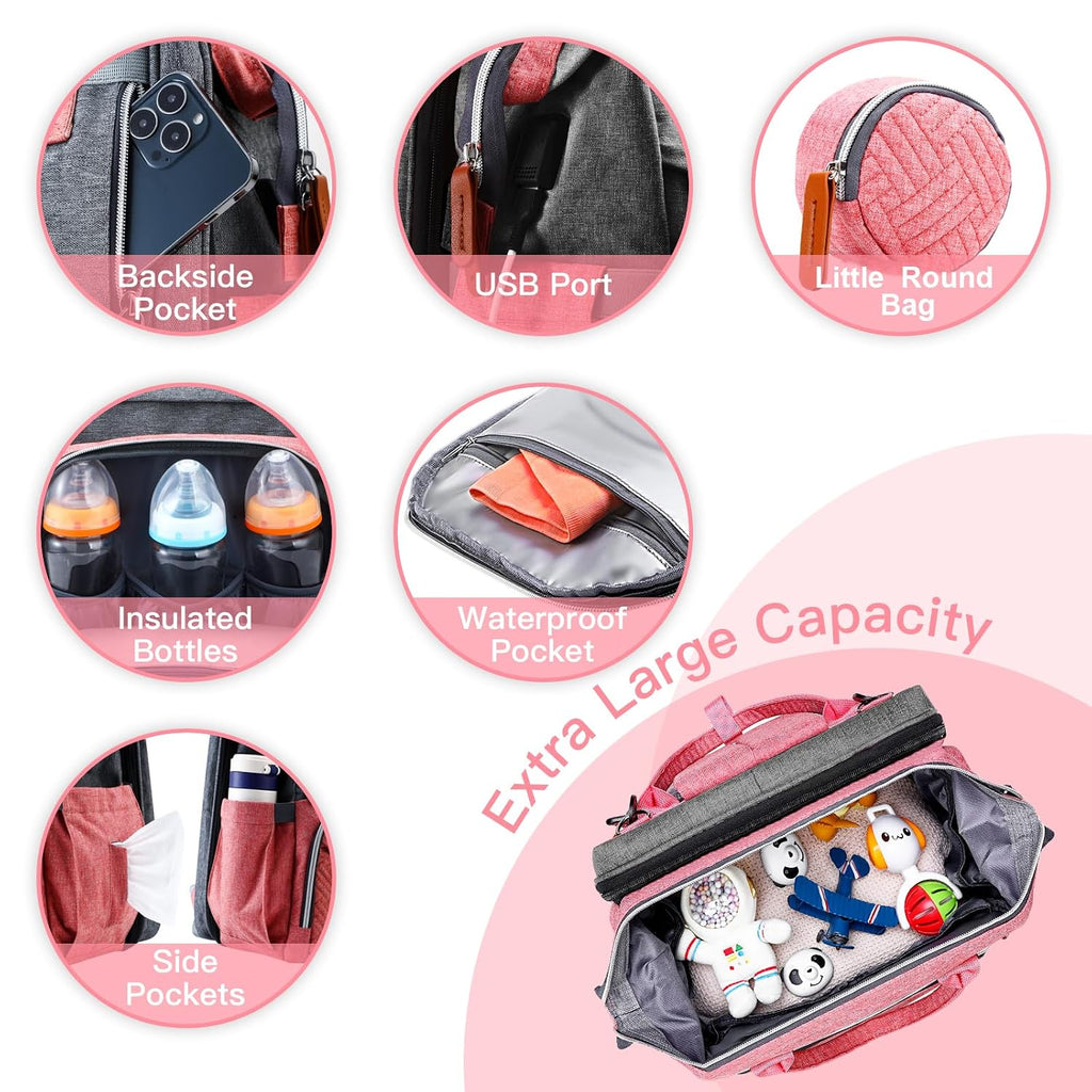 ISMGN Mochila para pañales con cambiador, bolsa de pañales grande,...