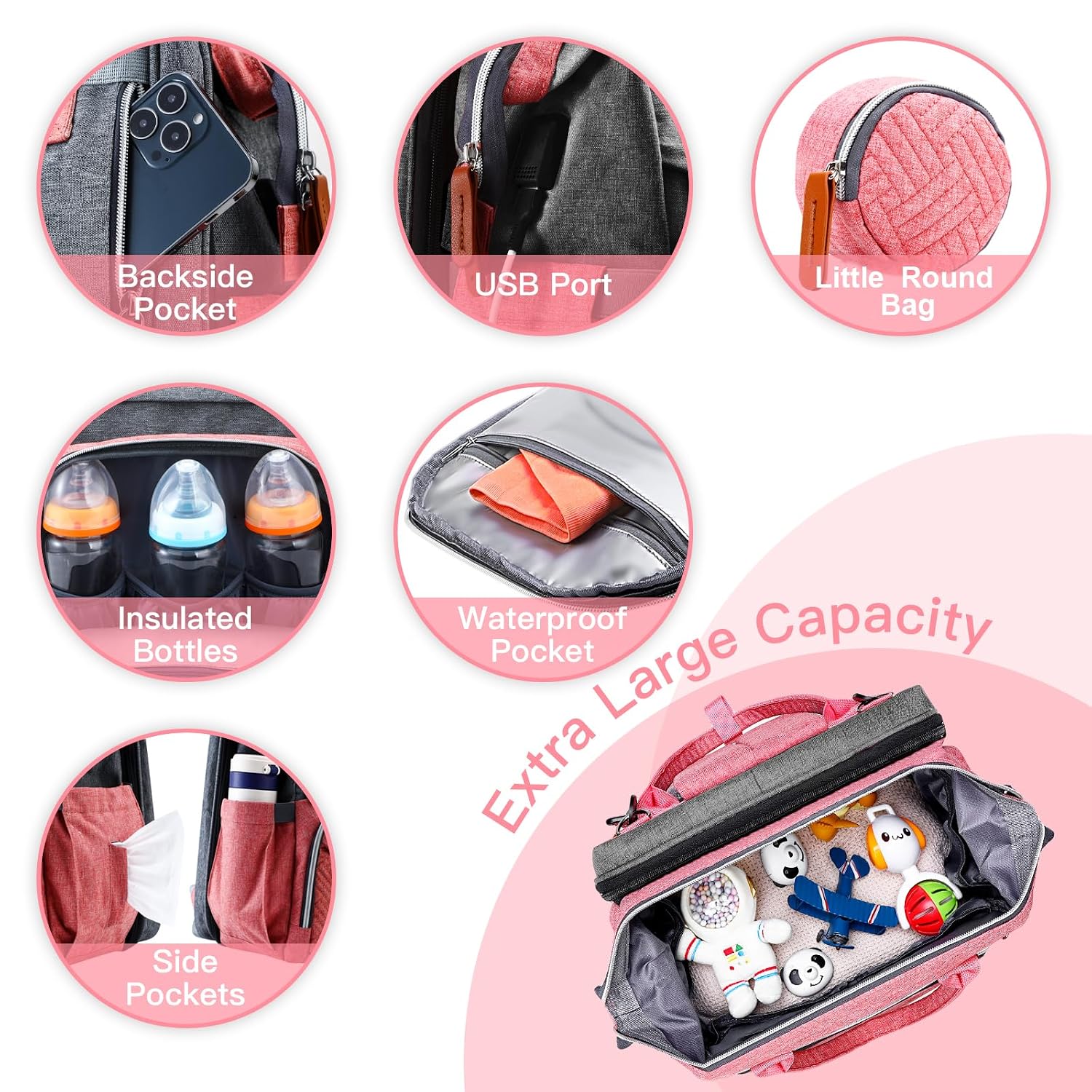 ISMGN Mochila para pañales con cambiador, bolsa de pañales grande,...