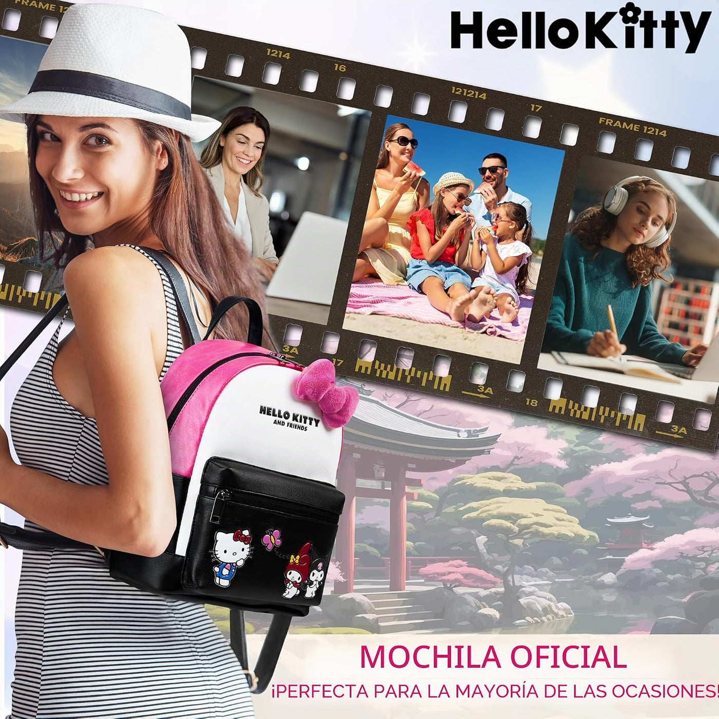 Hello Kitty Sanrio Mochila para Adolescentes Mujeres Kawaii Piel Si...