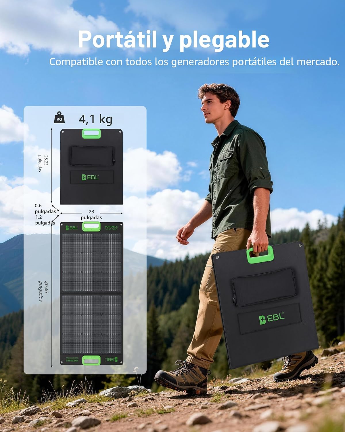Panel solar portátil EBL de 100 W para central eléctrica de 300\/50...