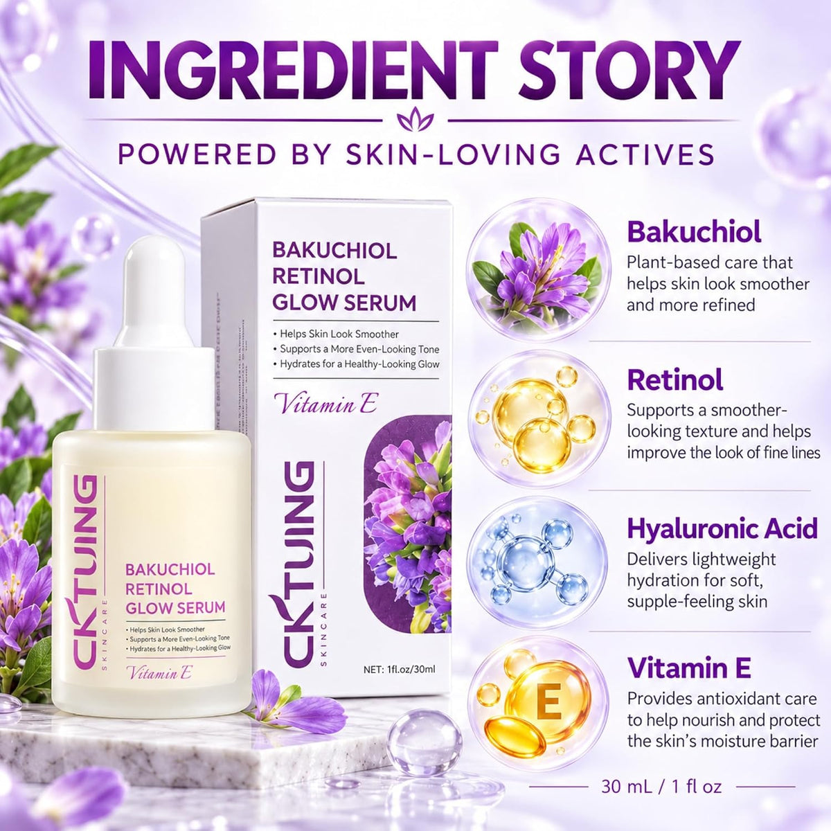 Bakuchiol - Suero facial de retinol con ácido hialurónico, vitamina...