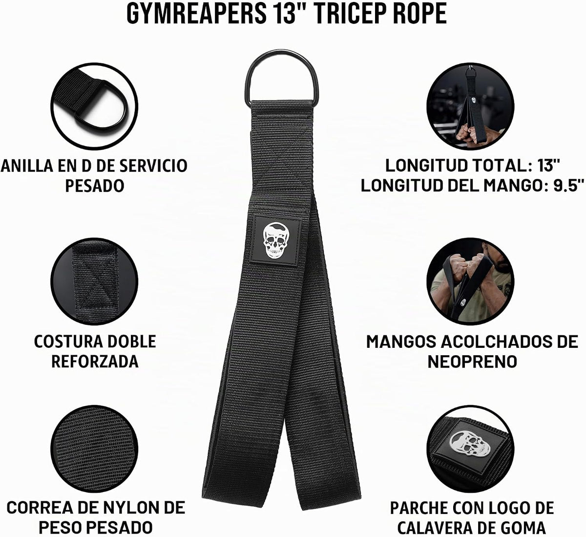 Gymreapers Conexión de cable de cuerda para tríceps - Accesorio de...