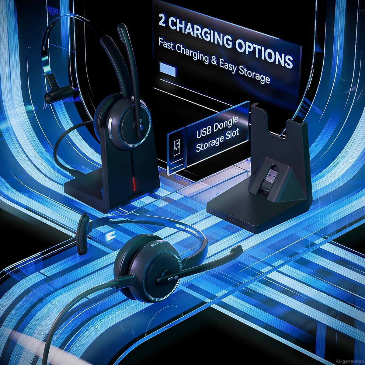LEVN Auriculares con cable e inalámbricos: auriculares USB para PC...