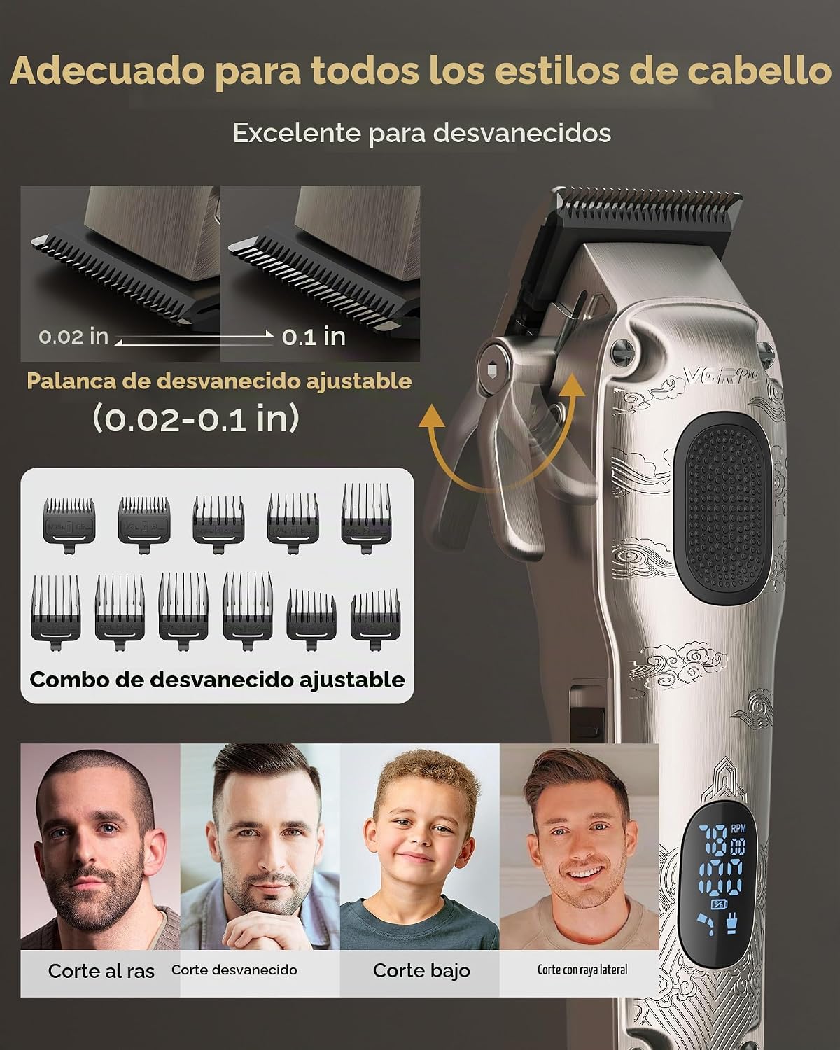 VGRPRO Juego de cortapelos y recortadora inalámbrica profesional pa...