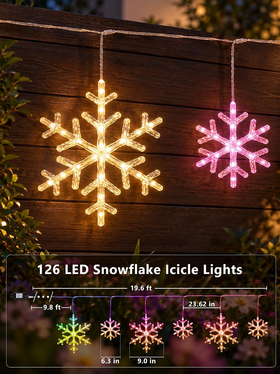 BrizLabs Luces de carámbano de copo de nieve inteligentes, luces de...