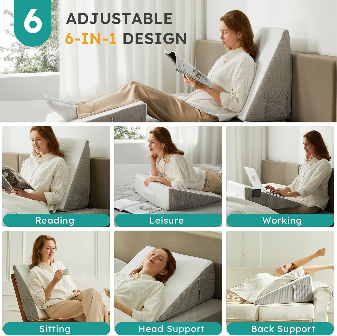 Bedluxe Almohada de cuña, almohada de cuña de cama de 10 pulgadas p...