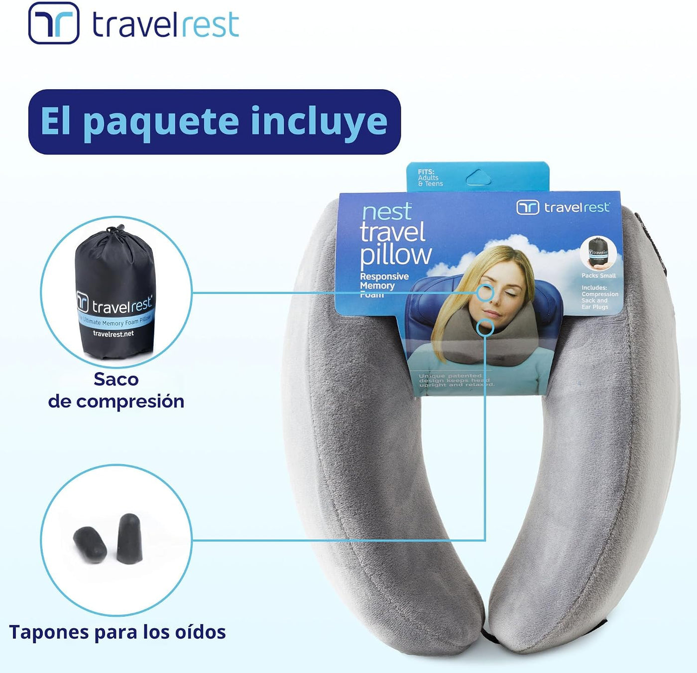 TRAVELREST Nest - Almohada de viaje y almohada para el cuello de es...