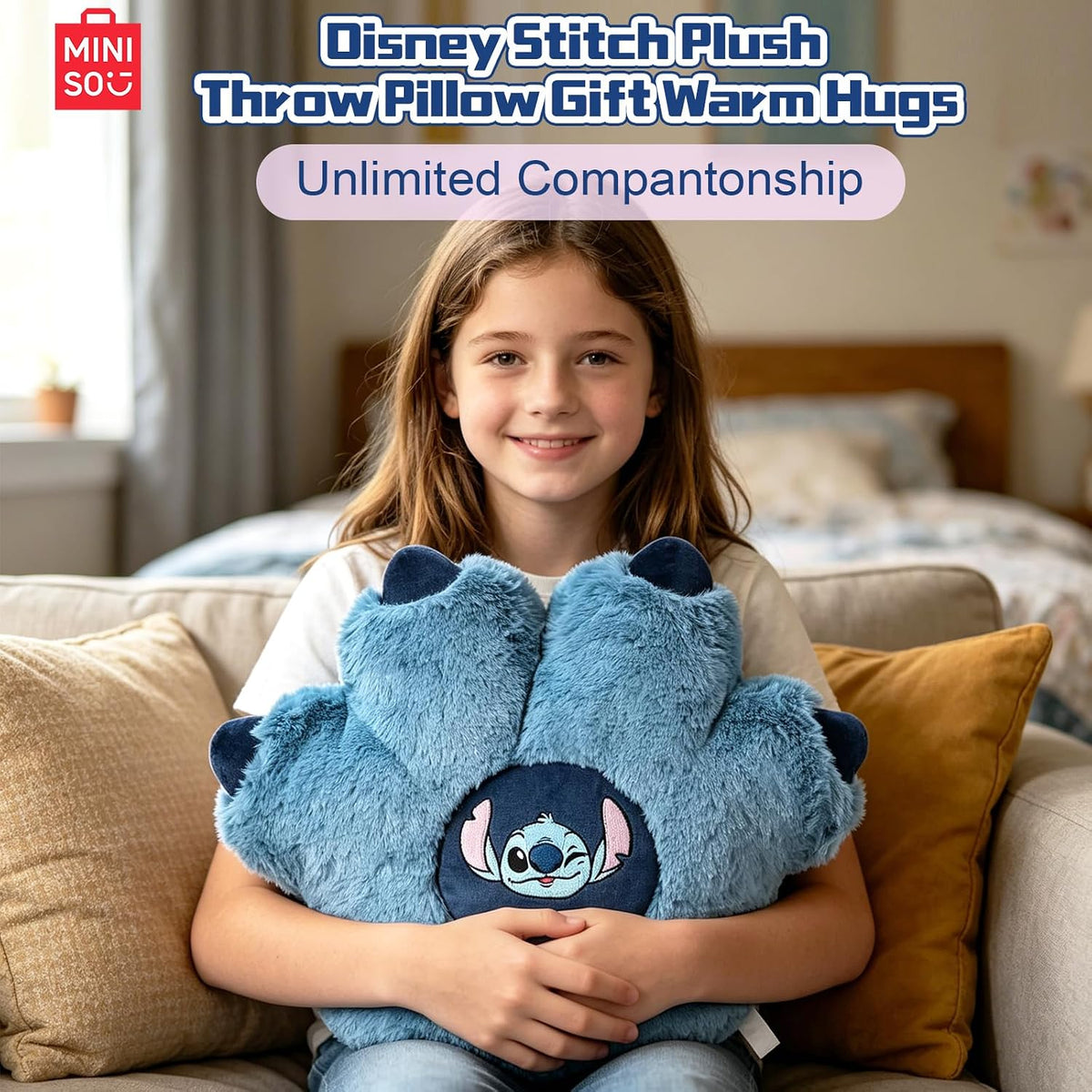 MINISO Almohada de felpa oficial de Disney Stitch Pat, cojín Lilo&a...