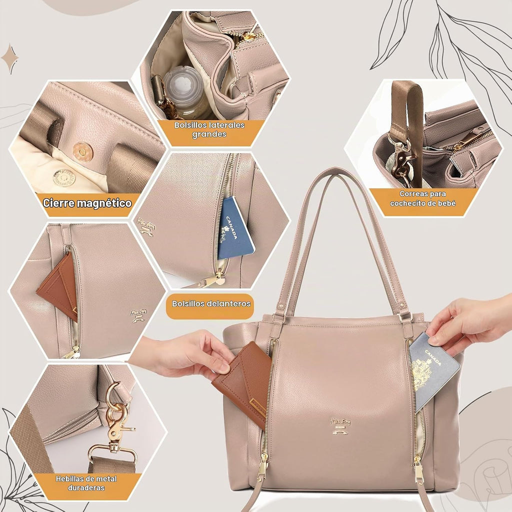 miss fong Pañalera de cuero para pañales tipo mochila, bolso grande...