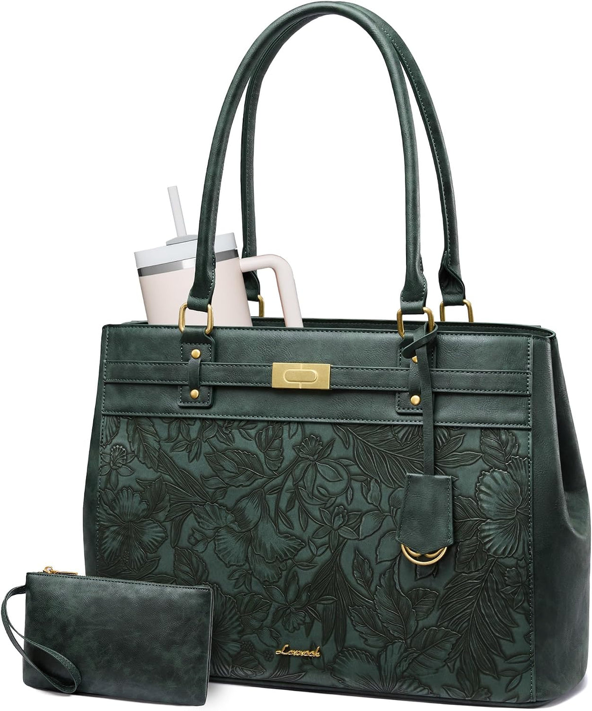 LOVEVOOK Bolsa de mano para laptop para mujer, bolsa de cuero imper...