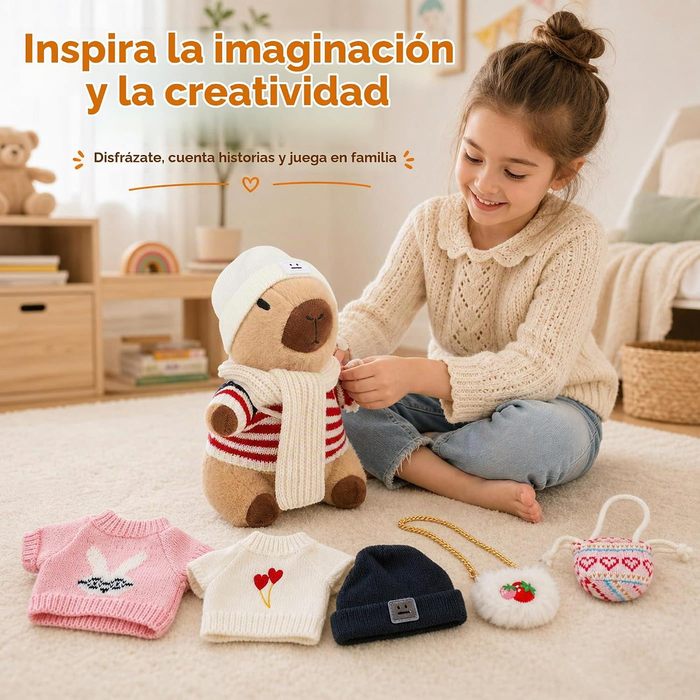 WAKSUN Capybara - Peluche con 10 piezas de ropa y accesorios, anima...