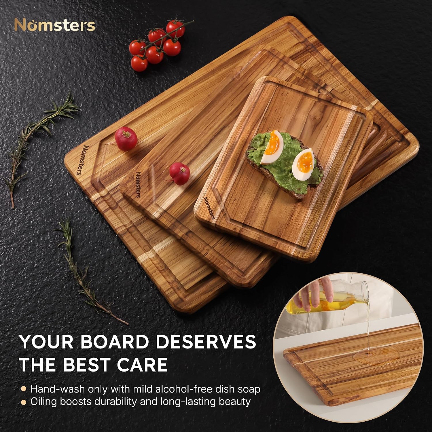 Juego de 3 tablas de cortar de madera de teca para cocina, tabla de...