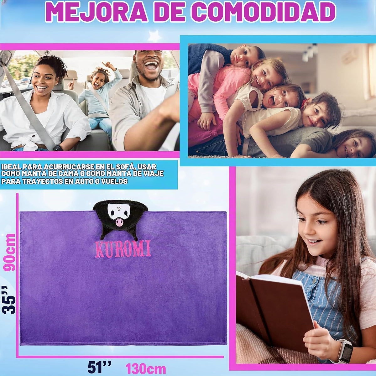 Hello Kitty Sanrio - Manta con capucha para niñas, Kuromi Cinnamoro...