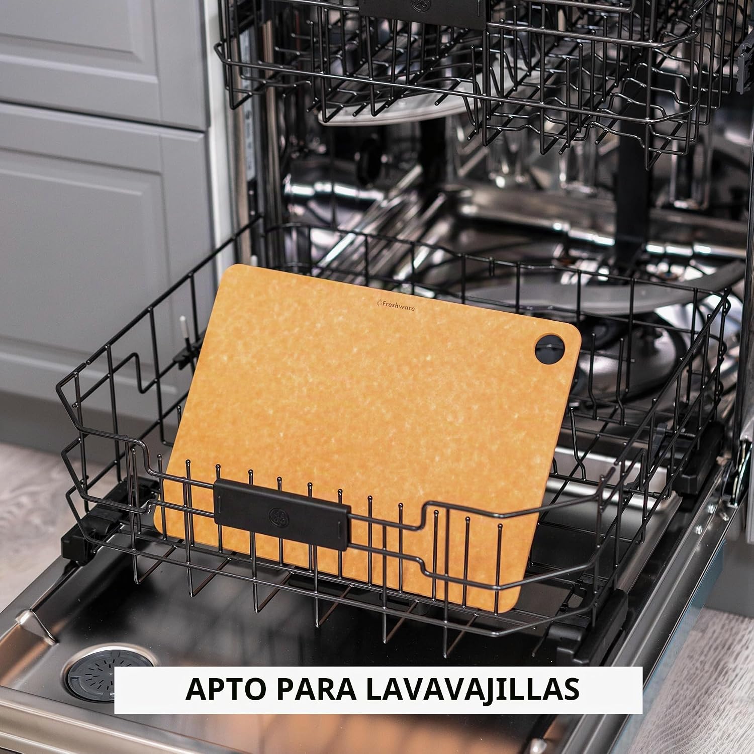 Freshware Tabla de cortar de madera para cocina, apta para lavavaji...