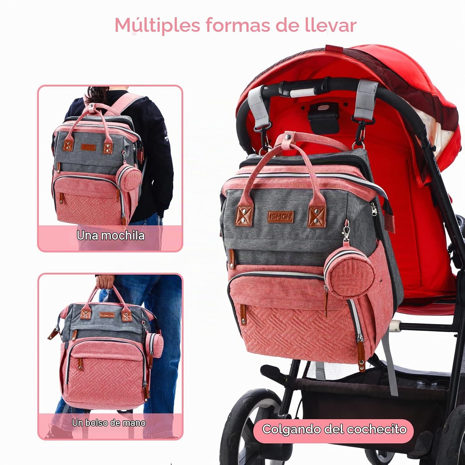 ISMGN Mochila para pañales con cambiador, bolsa de pañales grande,...