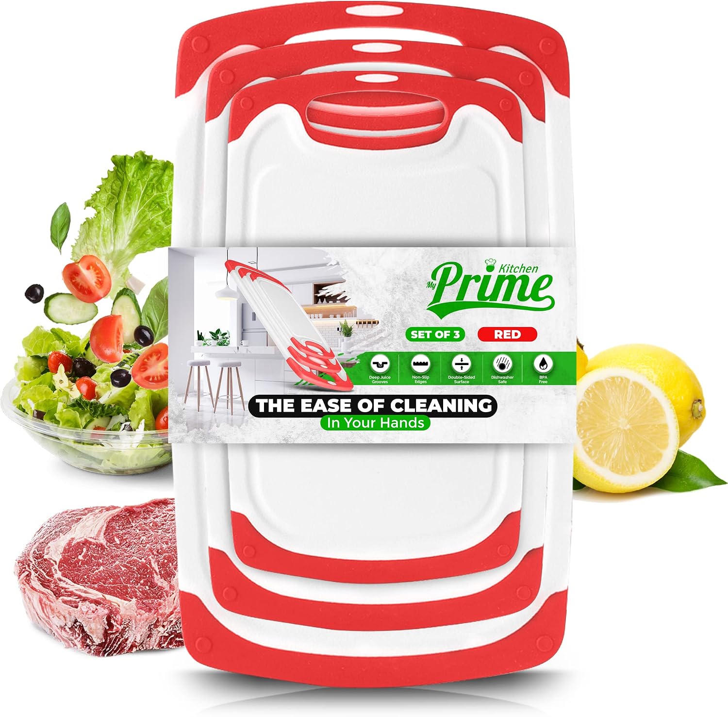 My Prime Kitchen - Tablas de cortar de plástico para cocina, con em...