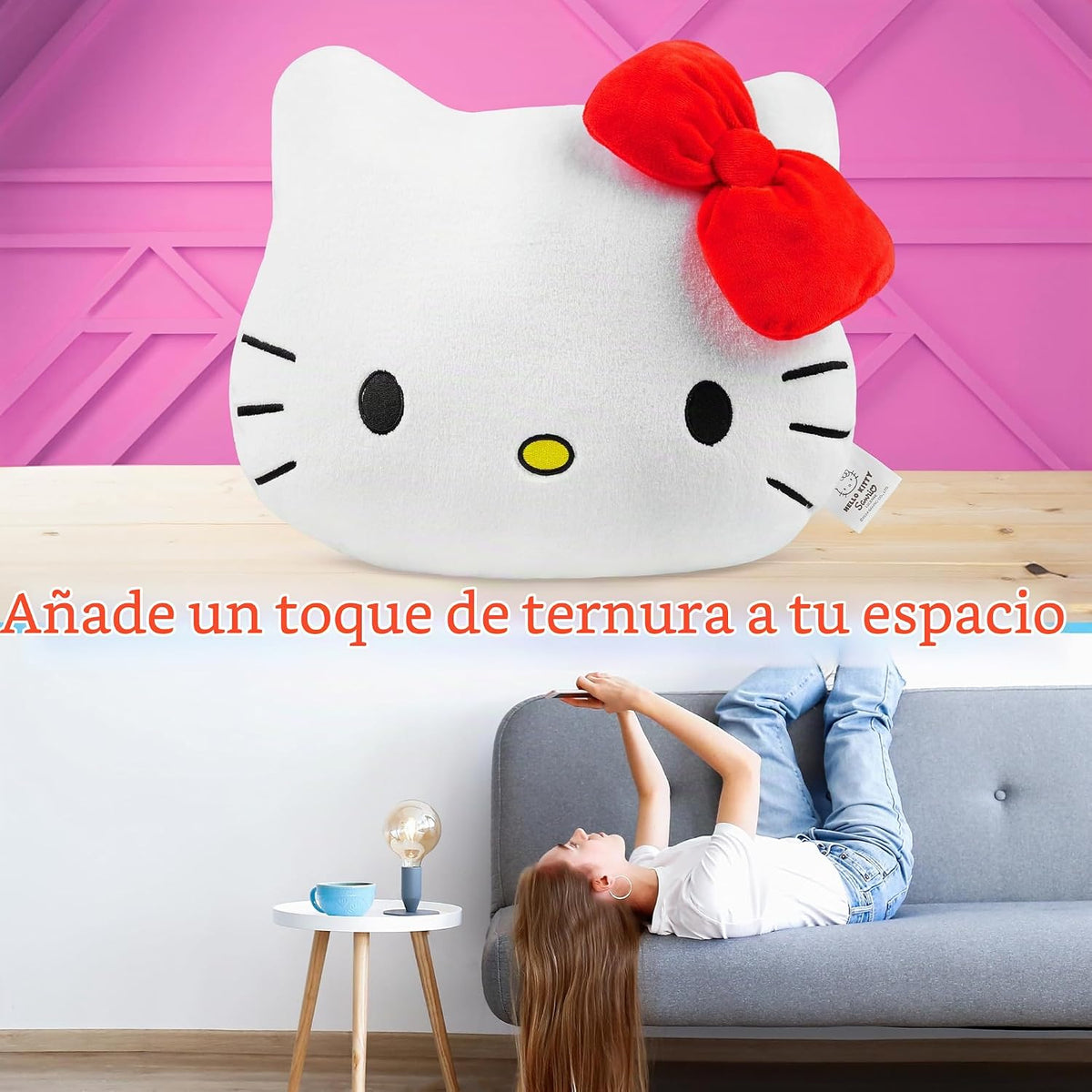 Get Trend Hello Kitty Almohada de Felpa 3D Suave Cojín Decorativo R...