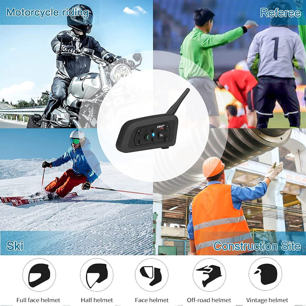 EJEAS V6 Intercomunicador Bluetooth para casco de motocicleta, Blue...
