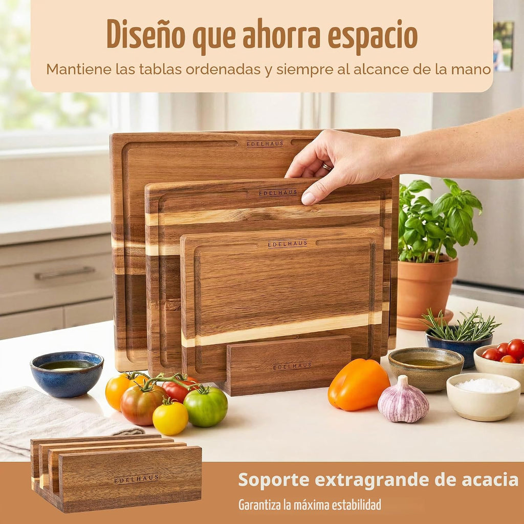 EDELHAUS Tablas de cortar de madera de acacia para cocina, juego de...