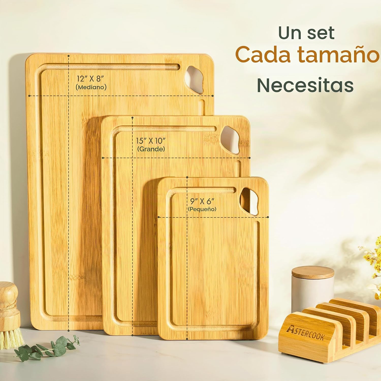 Astercook Nature - Tablas de cortar de bambú para cocina con soport...