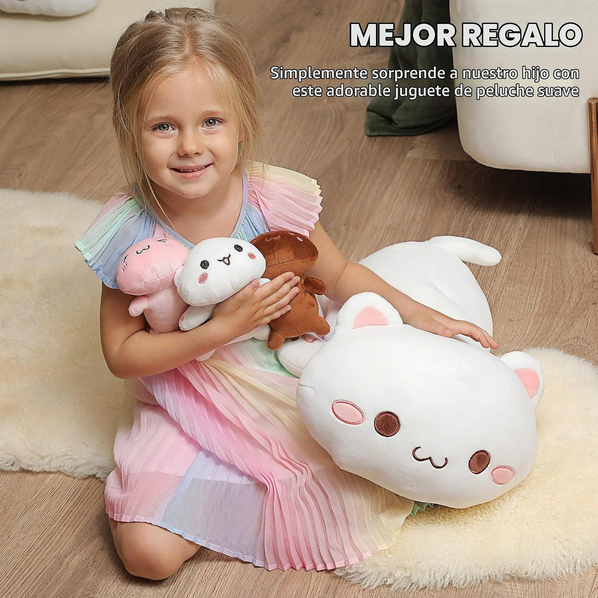Onsoyours Mamá de peluche de gato de 19.7 pulgadas con 3 peluches d...