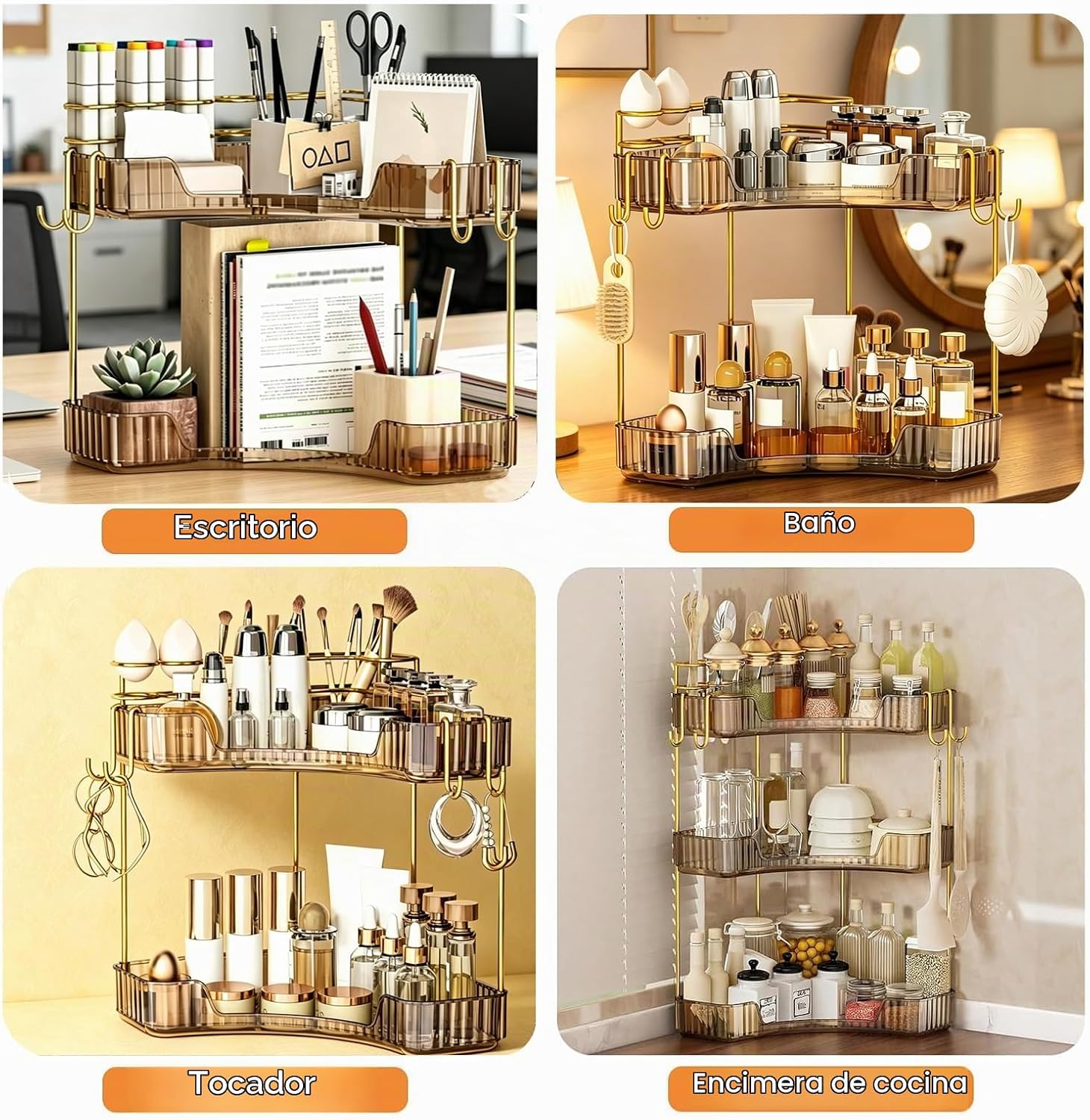 Greenby Organizador esquinero de 2 niveles para mostrador de baño,...