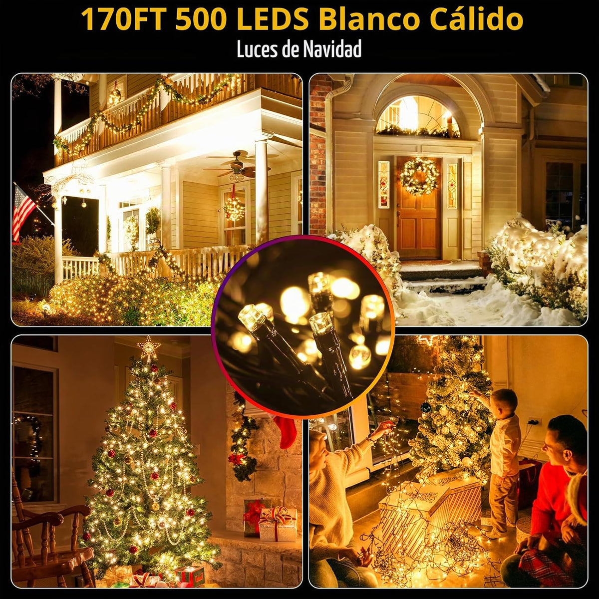 MZD8391 Luces de Navidad LED de 170 pies, 500 luces LED para interi...