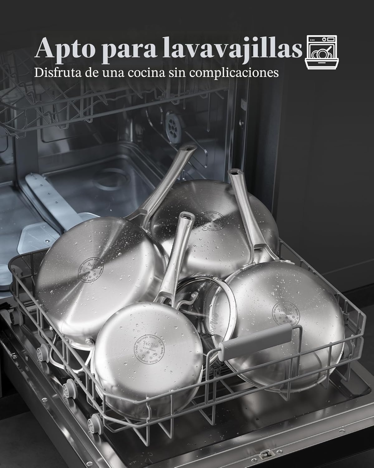 VocVoi Juego de sartenes de acero inoxidable de tres capas, sin PFO...