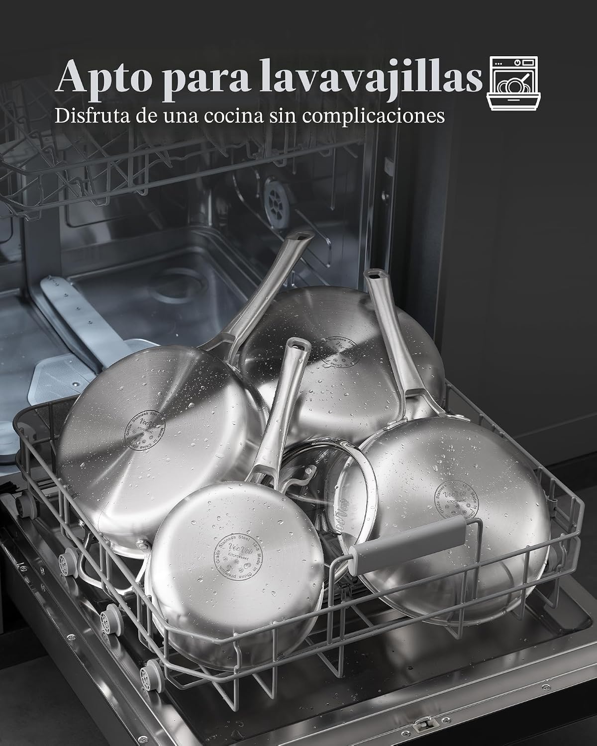 VocVoi Sartén de acero inoxidable de 12 pulgadas, tricapa, con TAPA...