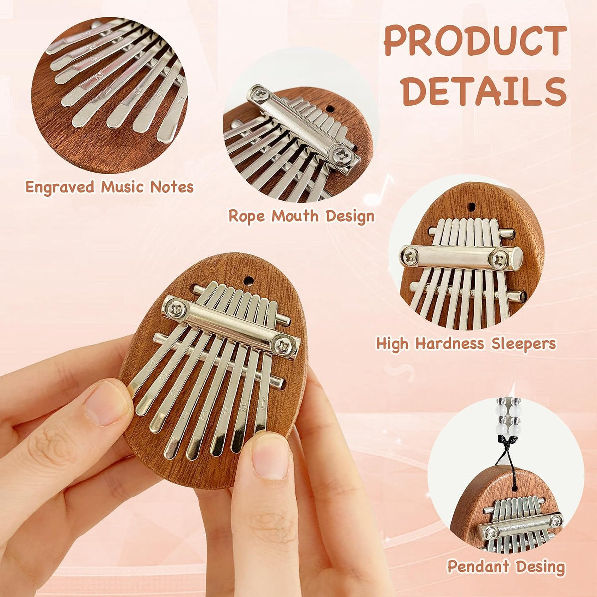 Jongdari Mini tambor de lluvia y piano de pulgar Kalimba, 2 mini in...
